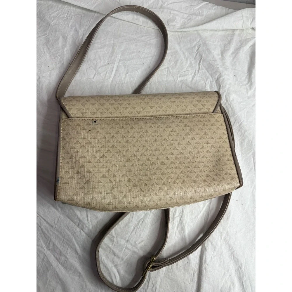 Liz Claiborne Tan Monogram Shoulder Bag Genuine Leather Trim